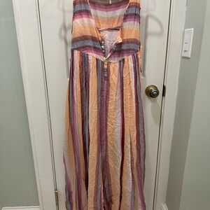 Free People Orange and Purple Sleeveless jumpsuit